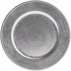 13" Silver Round Plastic Charger Plate with Beaded Rim