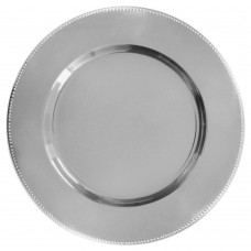 13" Silver Metal Charger Plate with Beaded Rim
