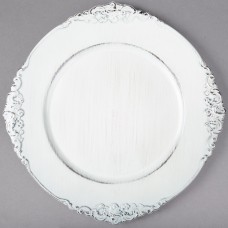 13" Round White Royal Antiqued Embossed Plastic Charger Plate