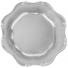13" Round Silver Baroque Plastic Charger Plate