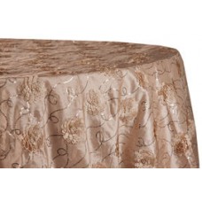 Flower on Sequin Taffeta Tablecloth 120" Round Champagne