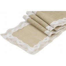 Burlap Lace Runner 13"x 108" (Natural & White)